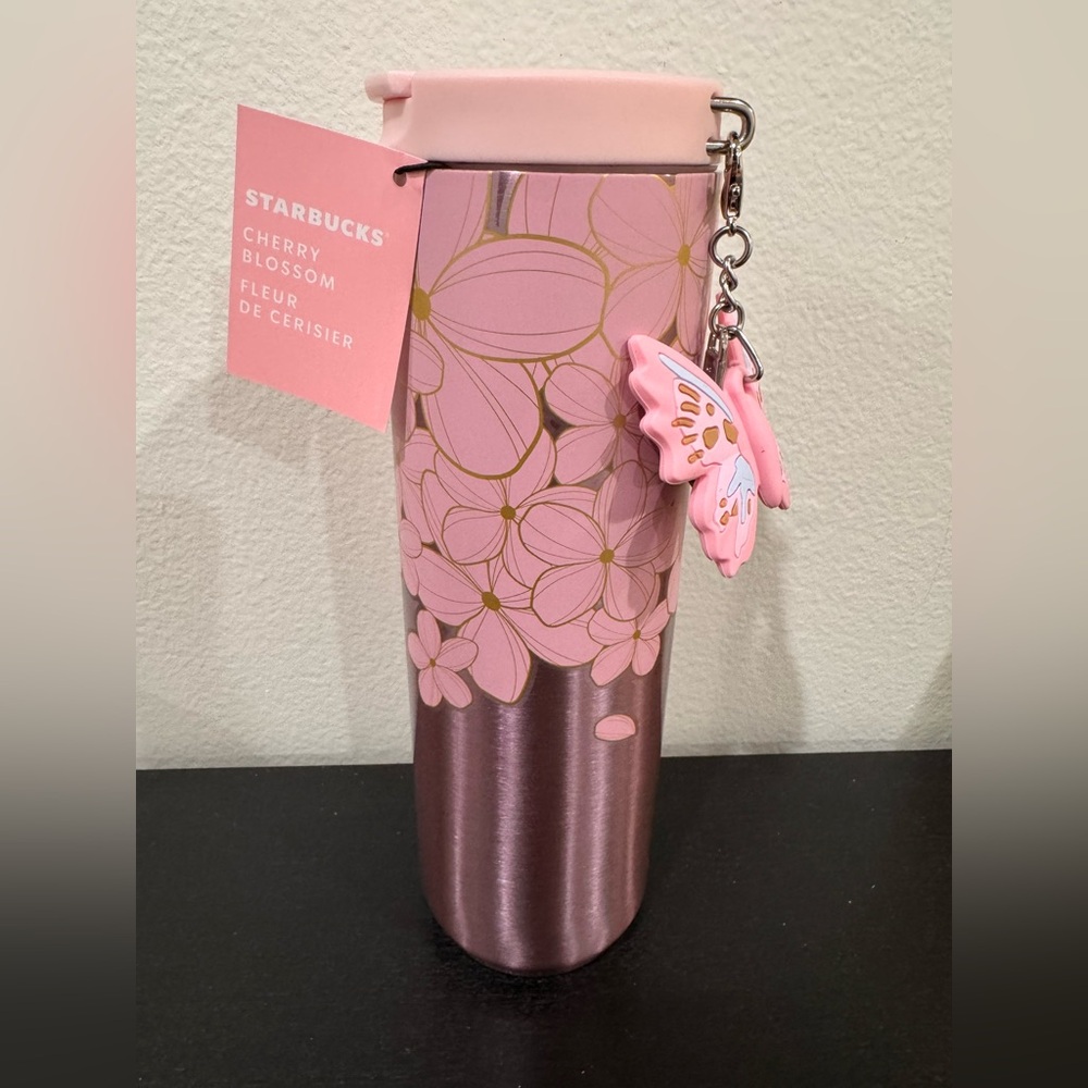 New Starbucks spring 2025 Cherry Blossom 16oz Metal Tumbler with charm